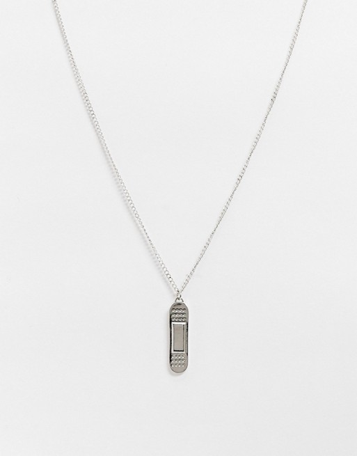 ASOS DESIGN short skinny 2mm neckchain with plaster charm in silver tone