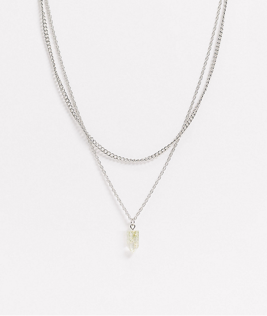 ASOS DESIGN neckchain with resin flower pendant in silver tone