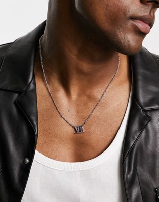 ASOS DESIGN neckchain with roman numeral pendant in silver tone