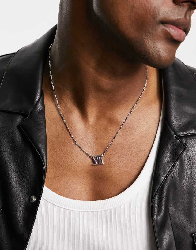 ASOS DESIGN neckchain with roman numeral pendant in silver tone