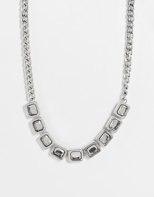 ASOS DESIGN neckchain with square jewels in burnished silver