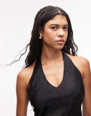 ASOS DESIGN - Neckholder-Camisole aus Satin in Schwarz mit U-Ausschnitt