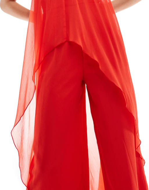 ASOS DESIGN Neckholder Jumpsuit in Rot mit Overlay Design ASOS