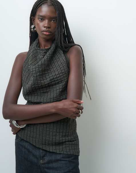 ASOS DESIGN Neckholder-Kombiteil-Oberteil in Seersucker-Karo - view 1
