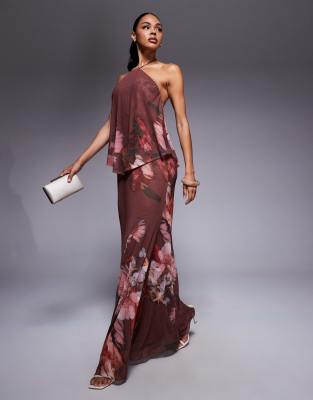 ASOS DESIGN - Neckholder-Maxikleid aus geblümtem Netzstoff und durchscheinendem Overlay-Bunt
