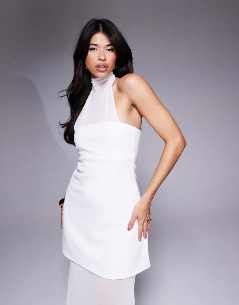 ASOS DESIGN – Neckholder-Maxikleid in Creme mit Schößchen, Mieder und transparentem Rock - view 1
