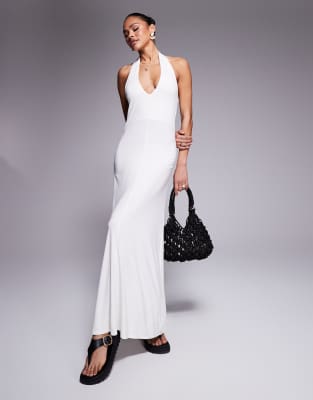 ASOS DESIGN - Neckholder-Maxikleid in Creme-Weiß