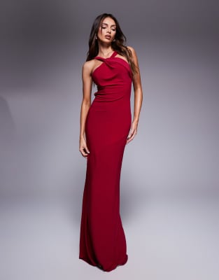 ASOS DESIGN - Neckholder-Maxikleid in Rot mit Knotendetail und Rückenverzierung-Rosa