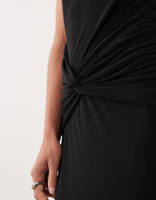 ASOS DESIGN – Neckholder-Maxikleid in Schwarz mit tiefem Ausschnitt und geraffter Hüftpartie, 4 von 4