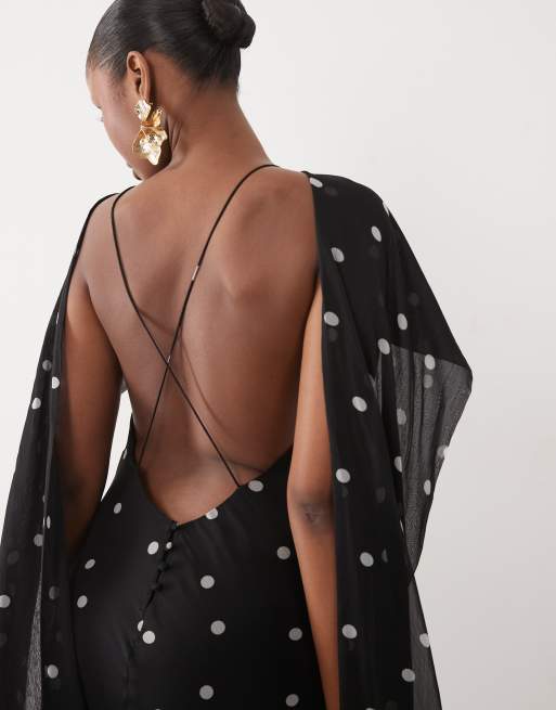 ASOS DESIGN – Neckholder-Maxikleid mit Schaldetail, Rüschensaum und Punktemuster, 3 von 4