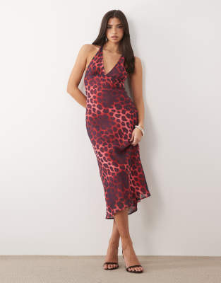Neckholder-Midikleid mit Leopardenmuster-Rot Rot 42