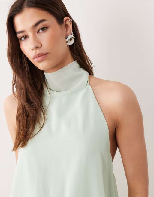 ASOS DESIGN – Neckholder-Minikleid in Salbeigrün, 4 von 4