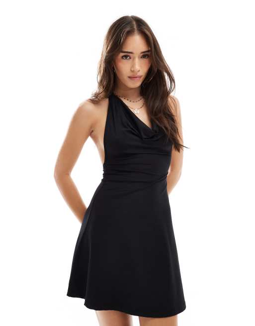 ASOS DESIGN – Neckholder-Minikleid in Schwarz mit Wasserfallausschnitt, 3 von 4