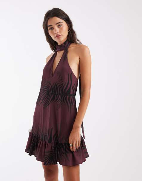 ASOS DESIGN Neckholder-Minikleid mit Schal in verschwommenem Zebra-Muster - view 1