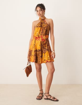 ASOS DESIGN - Neckholder-Minikleid mit verschiedenen abstrakten Mustern-Bunt