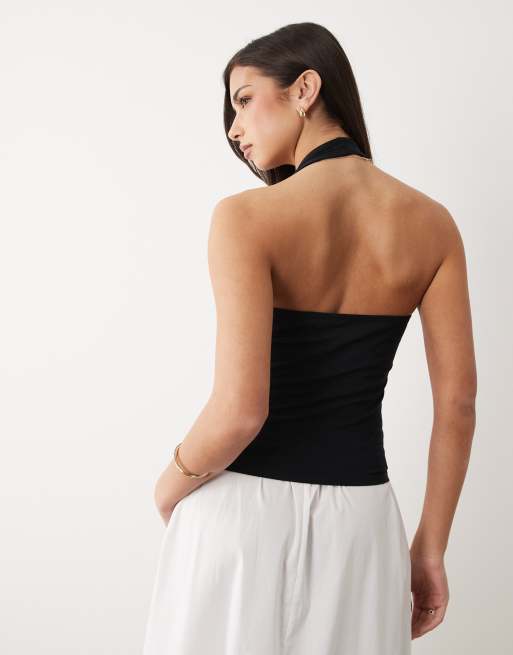 ASOS DESIGN – Neckholder-Oberteil aus Baumwolle in Schwarz mit tiefem Ausschnitt, 4 von 4