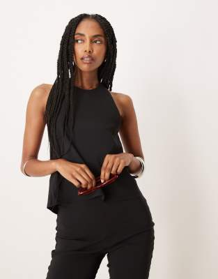 ASOS DESIGN - Neckholder-Oberteil aus Bengaline in Schwarz mit Bindeband hinten, Kombiteil