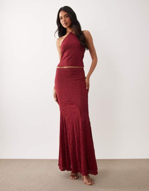 ASOS DESIGN – Neckholder-Oberteil aus Spitze in Burgunderrot, Kombiteil, 3 von 4