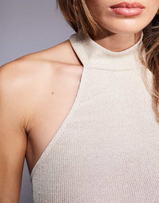 ASOS DESIGN – Neckholder-Oberteil aus transparentem Strick in glitzerndem Gold, Kombiteil, 3 von 4