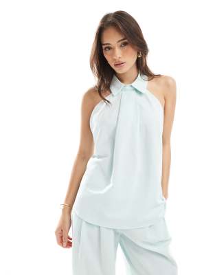 ASOS DESIGN - Neckholder-Oberteil in Blau mit Kragen, Kombiteil