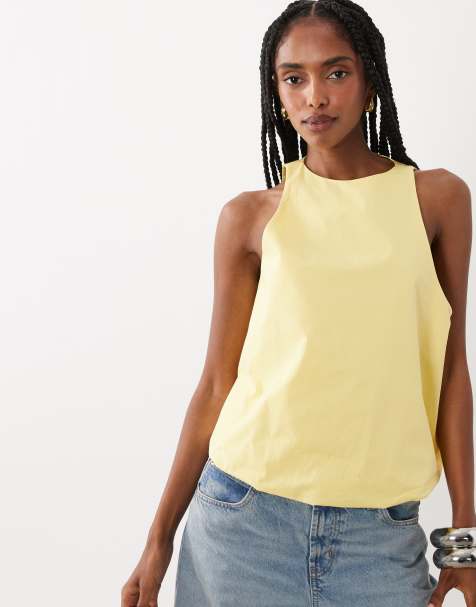 ASOS DESIGN – Neckholder-Oberteil in Buttermilchgelb mit Ballonsaum - view 1