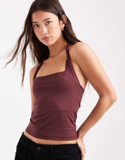 ASOS DESIGN – Neckholder-Oberteil in Feigenlila mit verdrehten Trägern - view 1