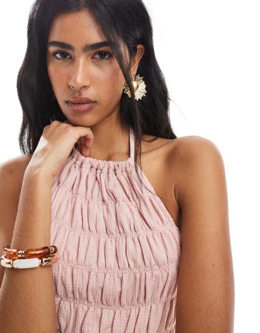 ASOS DESIGN – Neckholder-Oberteil in Rosa mit gesmoktem Strukturmuster, 3 von 4