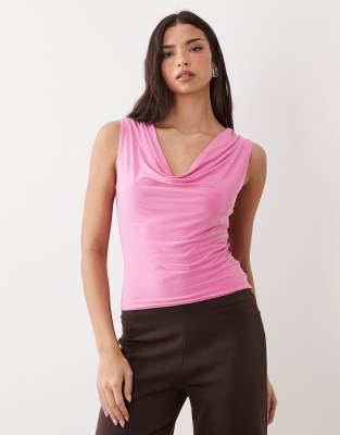 ASOS DESIGN - Neckholder-Oberteil in Rosa mit Wasserfallausschnitt