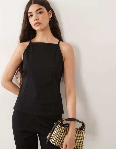 ASOS DESIGN – Neckholder-Oberteil in Schwarz mit U-Boot-Ausschnitt, Kombiteil - view 1