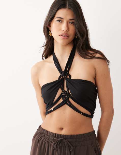 ASOS DESIGN – Neckholder-Oberteil in Schwarz mit verdrehter Brustpartie und Knotendetail - view 1