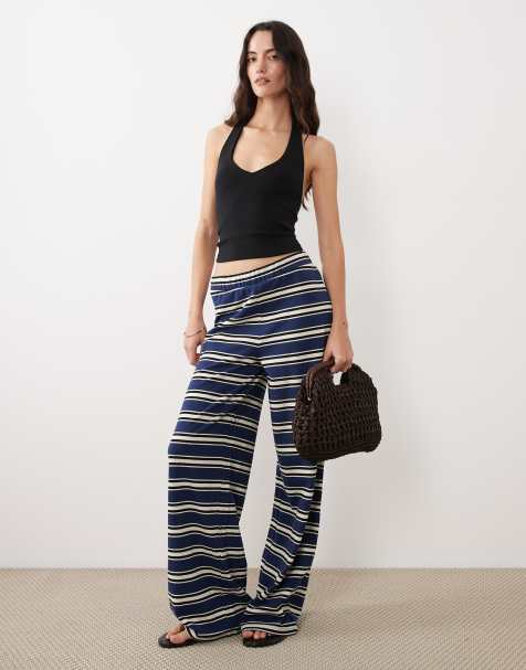 ASOS DESIGN – Neckholder-Oberteil mit Polokragen und Streifen in Marineblau und Cremeweiß, Kombiteil - view 1