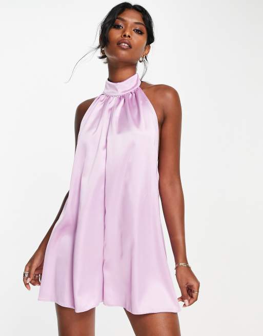 Asos Design Neckholder Playsuit Aus Satin In Flieder Asos