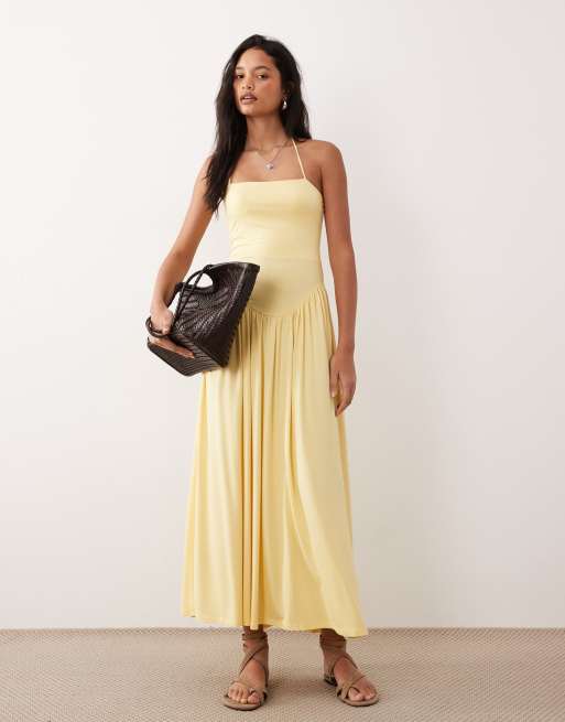 ASOS DESIGN – Neckholder-Sommerkleid in Gelb mit tiefer Taille, 2 von 4
