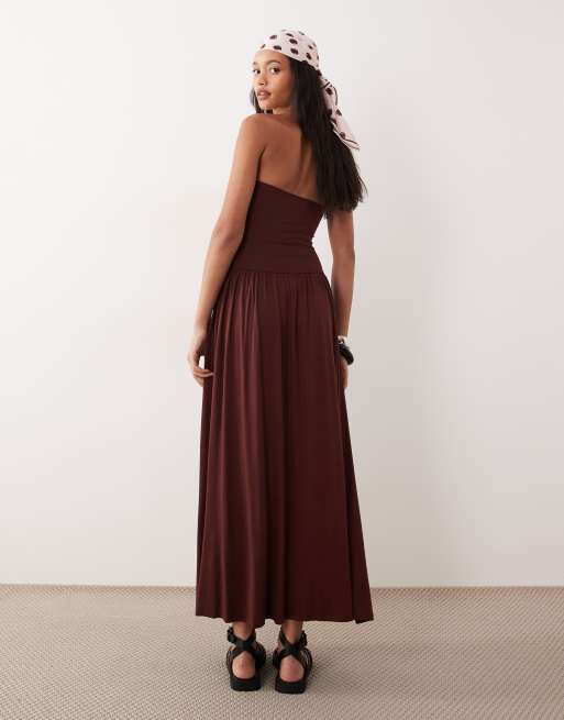 ASOS DESIGN – Neckholder-Sommerkleid in Schokobraun mit tiefer Taille, 4 von 4