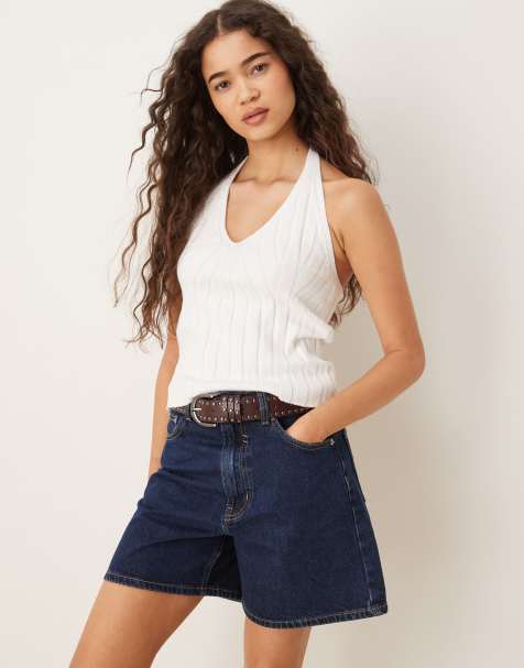 ASOS DESIGN – Neckholder-Top aus breitem Rippstrick in Weiß - view 1