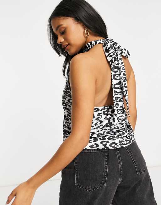 Asos Design Neckholder Top Aus Satin Jacquard Mit Tierfellmuster Asos