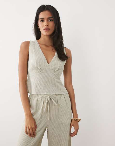 ASOS DESIGN Neckholder-Top in gestreiftem Grün als Kombiteil - view 1