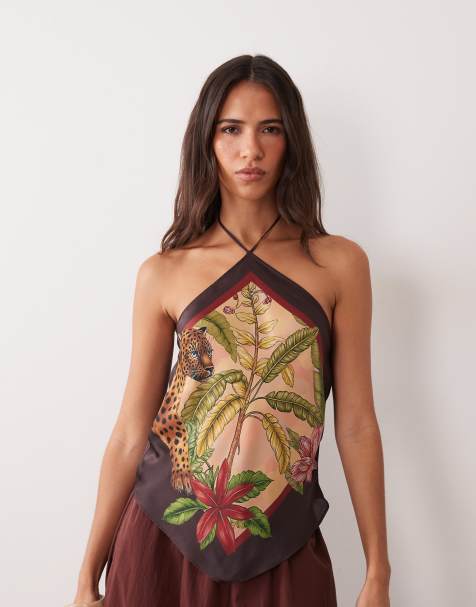 ASOS DESIGN Neckholder-Top mit Schalträgern im Dschungelprint - view 1
