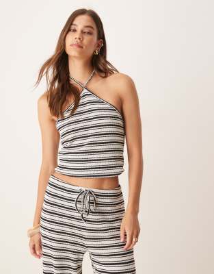 ASOS DESIGN - Neckholder-Top mit Streifen in Braun und Creme, Kombiteil
