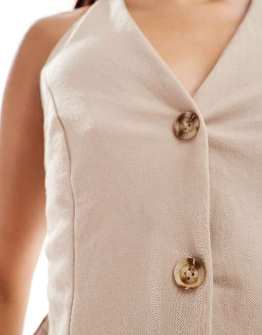 ASOS DESIGN – Neckholder-Weste aus Leinenimitat in Steinbeige mit offenem Rückendesign, 4 von 4