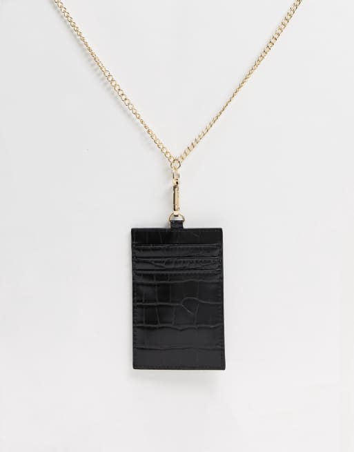 ASOS DESIGN necklace chain card holder in black croc ASOS