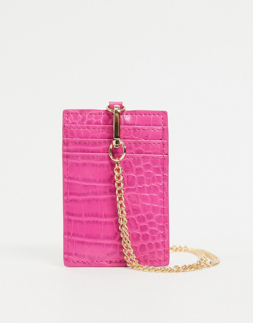 ASOS DESIGN necklace chain card holder in hot pink croc