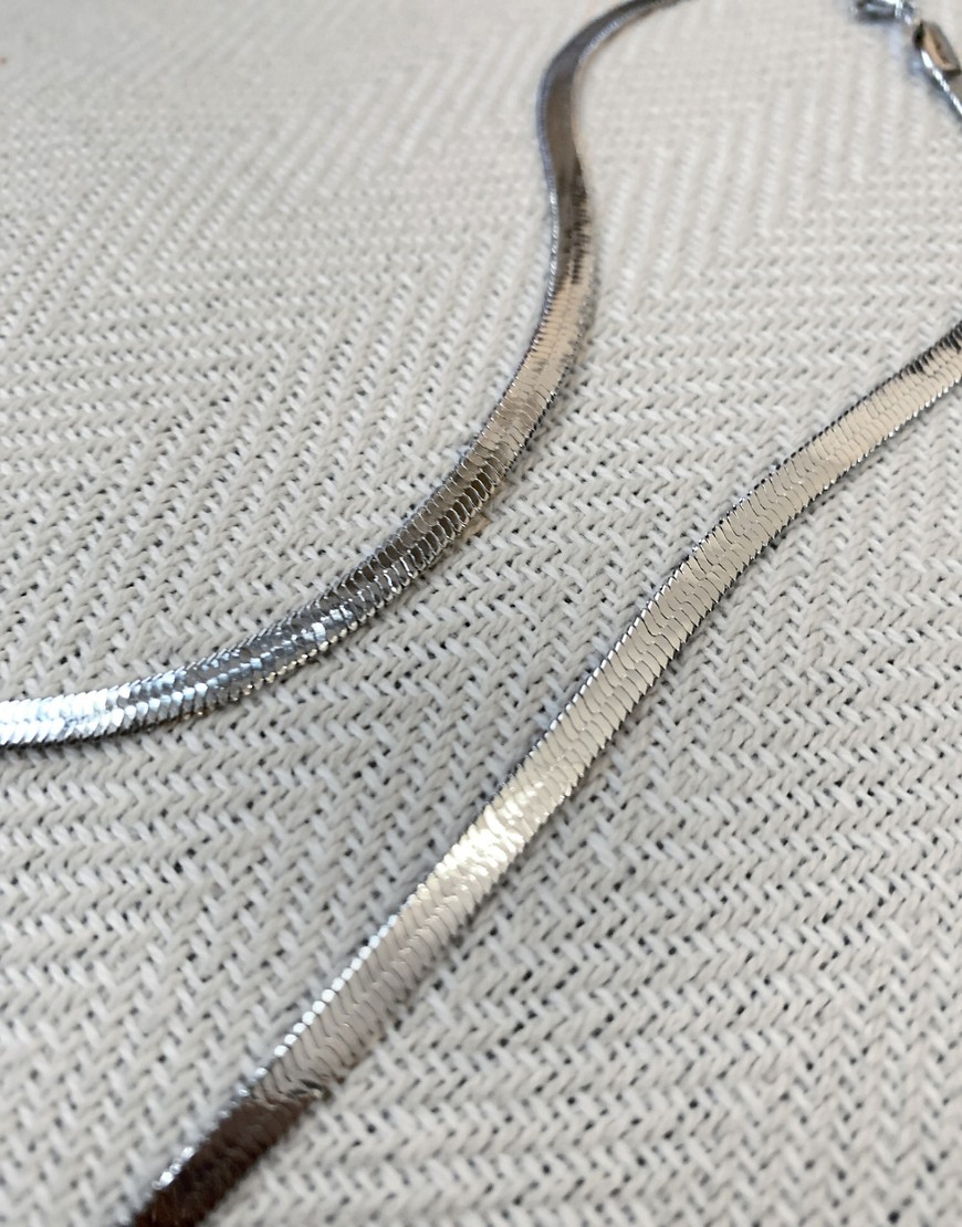 ASOS DESIGN necklace in 4mm herringbone chain in silver tone
