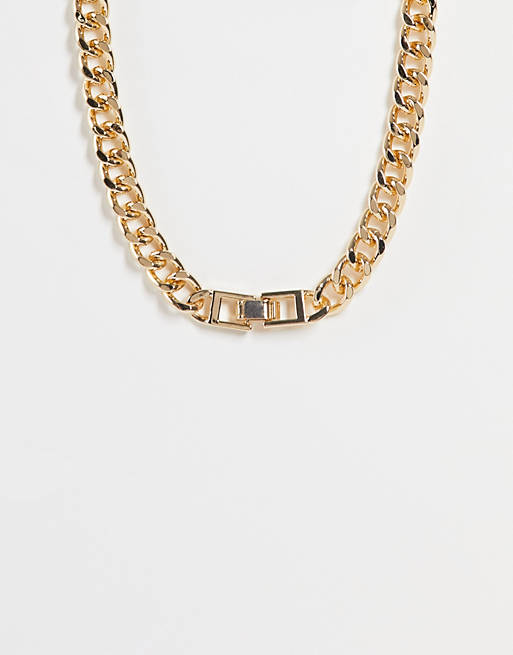 ASOS DESIGN necklace in curb chain with clasp in gold tone