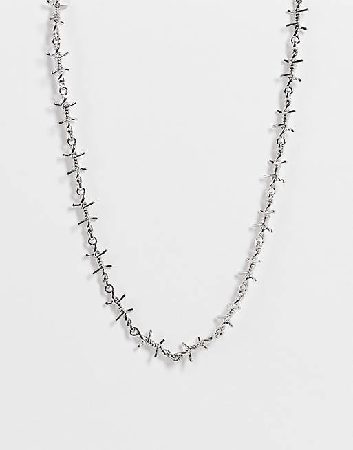 ASOS DESIGN necklace in fine barbed wire design in silver tone