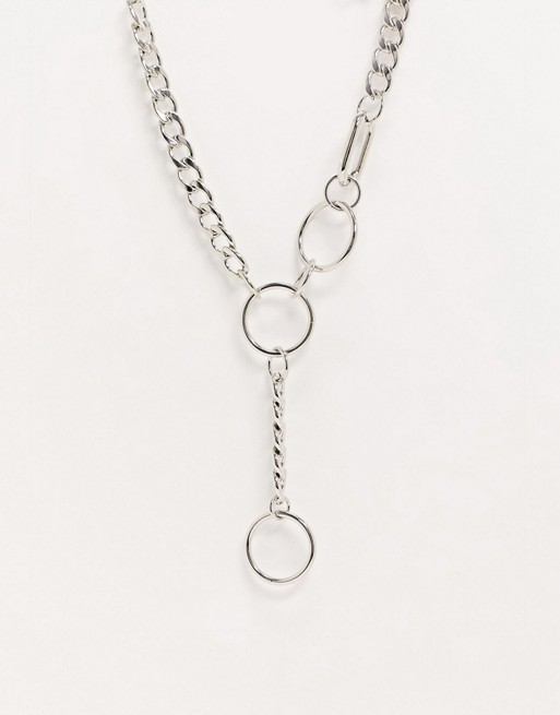 ASOS DESIGN necklace in hardware chain with open link drop In silver tone