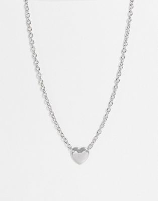 ASOS DESIGN necklace in simple heart charm in silver tone