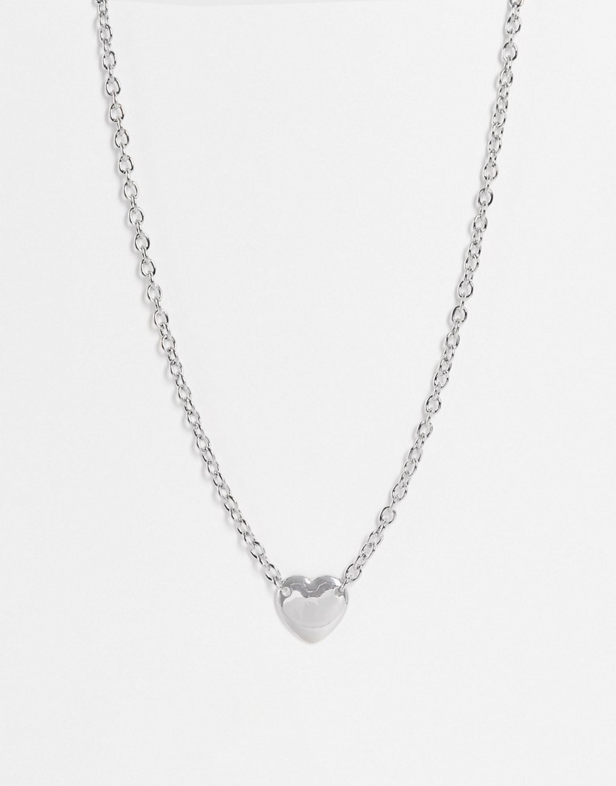 ASOS DESIGN necklace in simple heart charm in silver tone