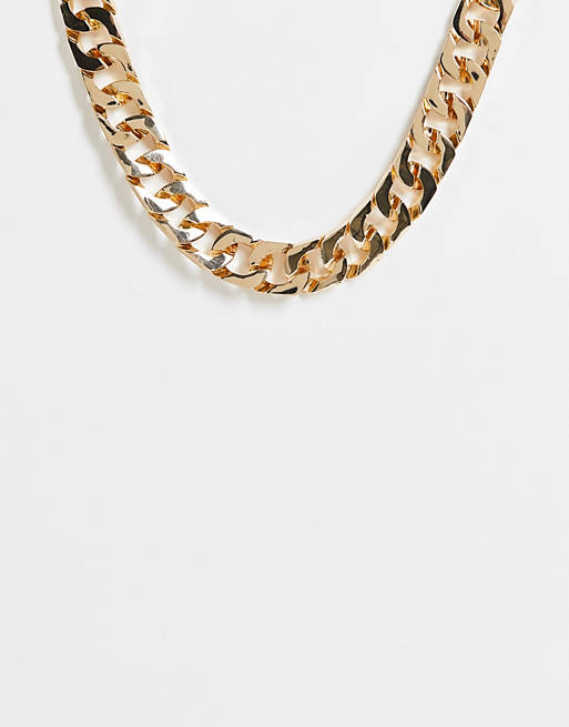 ASOS DESIGN necklace in square edge curb chain in gold tone