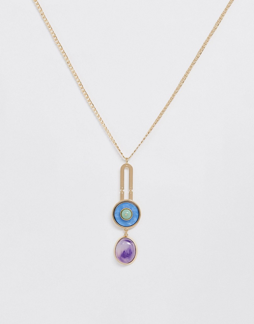 ASOS DESIGN necklace open link and stone pendants in gold tone